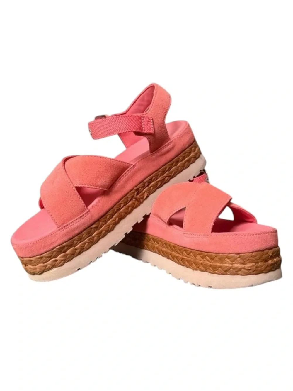 Ugg Aubrey Ankle Strap Platform Comfort Sandals Coral 9.5 Retro Boho Resort Chic